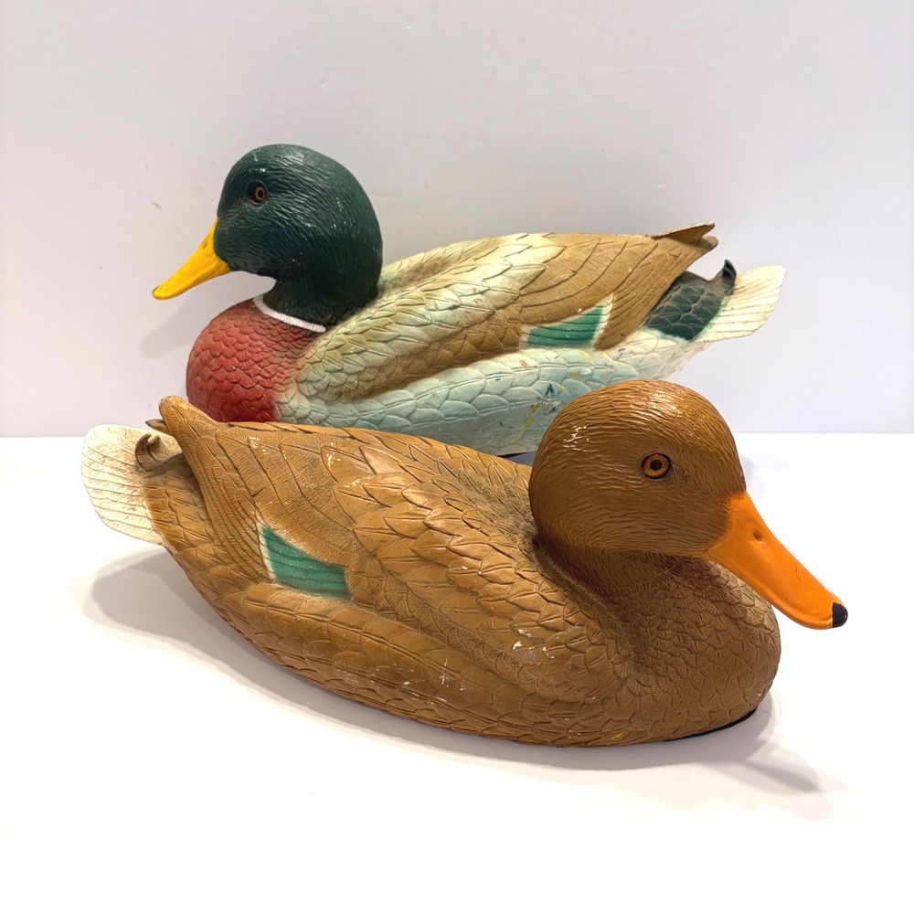 Vintage Universal Statuary Resin Mallard Duck Decoy Pair Drake Hen 1986 USA